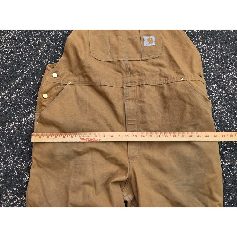 Carhartt R01 BRN Brown Duck Bib Overalls Double Knee Unlined 46x30 Faded Stains - Picture 6 of 6